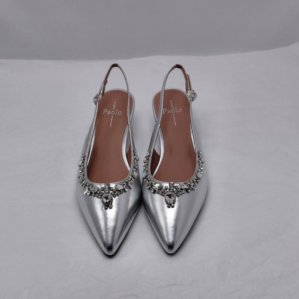 Linea Paolo Slingback Pumps Size 9 Silver Metallic Crystal Wedding Party Shoes